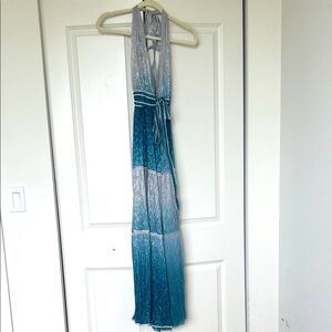 Chic Teal and Silver Halter Maxi Dress
